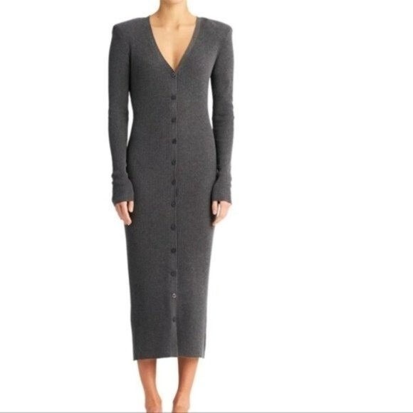 Torn By Ronny Kobo Vianne Knit Sweater Dress Nwt Sz Large $448 Button Down Gray